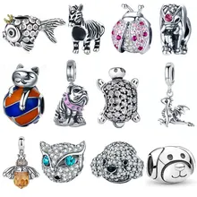 925 пробы серебряные подвески в виде божьей коровки, кошки, бульдога, черепахи, слона, животных, пчелы, черепахи, подходят для браслета, сделай сам, бусины для изготовления ювелирных изделий