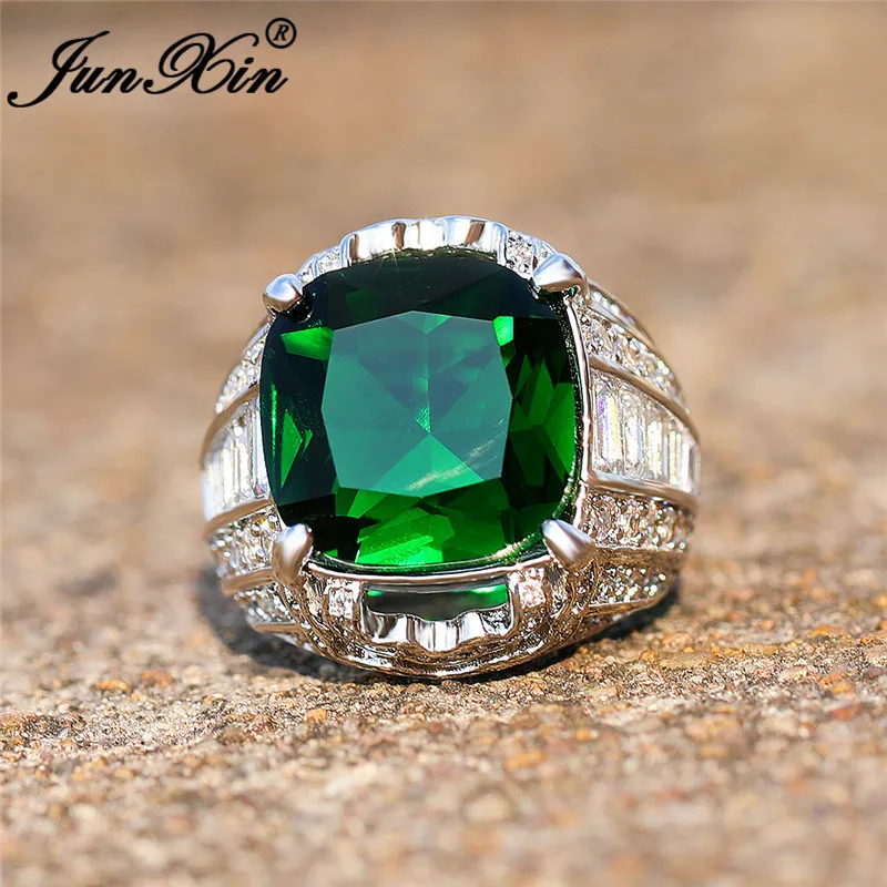 Винтажный геометрический большое кольцо с зеленым камнем для мужчин и женщин 925 серебристого цвета Бохо вечерние Обручальные кольца CZ обручальное кольцо мужские ювелирные изделия