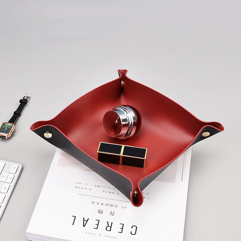 

Desktop Leather Storage Tray Living Room Bedroom Cosmetic Jewelry Folding Storage Box Key Wallet PU Tray