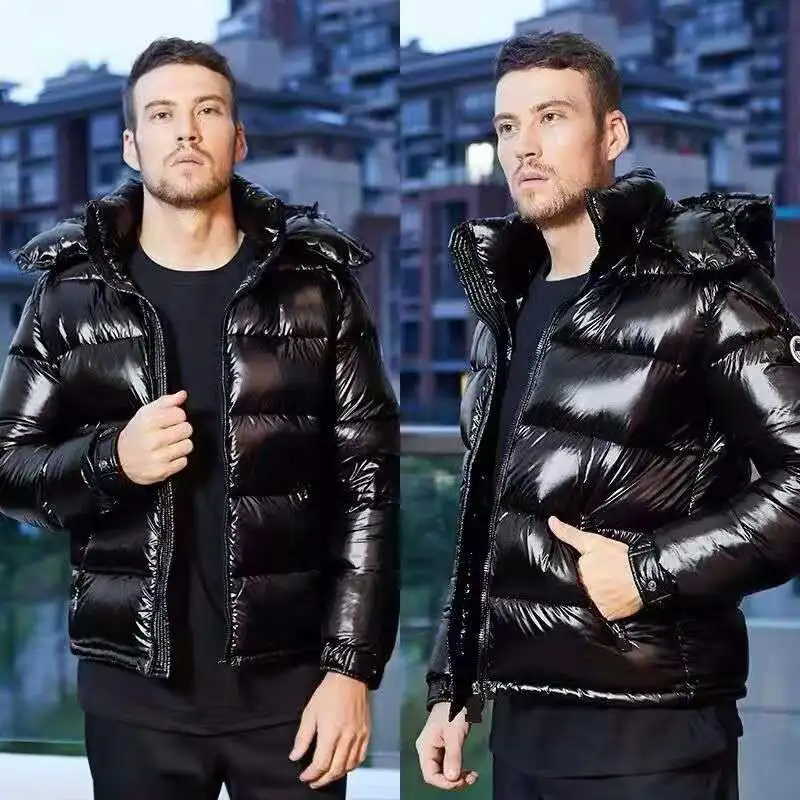 Black glossy Зимний пуховик Мужская Верхняя одежда толстая короткая яркая с капюшоном повседневное супер толстое пальто большого размера зимнее пальто мужская одежда - Цвет: Black glossy