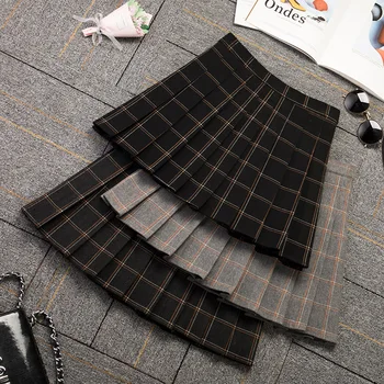 

New Pleated Skirt for Women 2019 Autumn Skirts Cotton Loose Stretch Waist Woolen Skirt Thick Harajuku Colored Check Skirt Female
