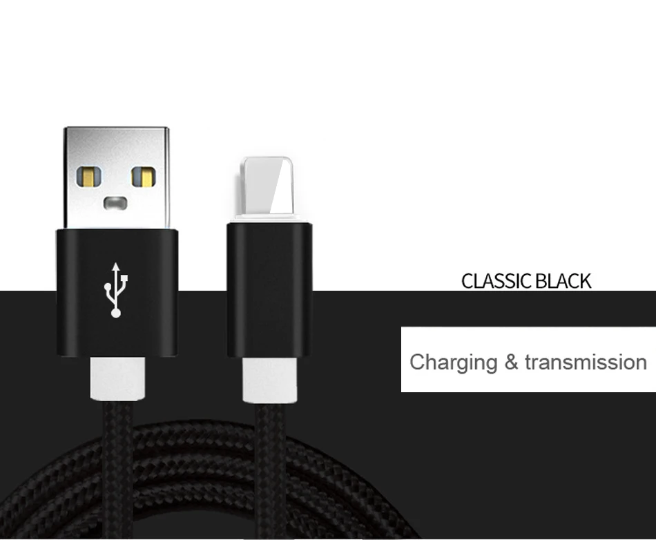 2.4A USB кабель для iphone 7 Xs MAX 6 plus 7 6s X 5 se ipad 2 mini USB кабель передачи данных для быстрой зарядки шнур 8 Pin apple iphone кабели - Цвет: Черный