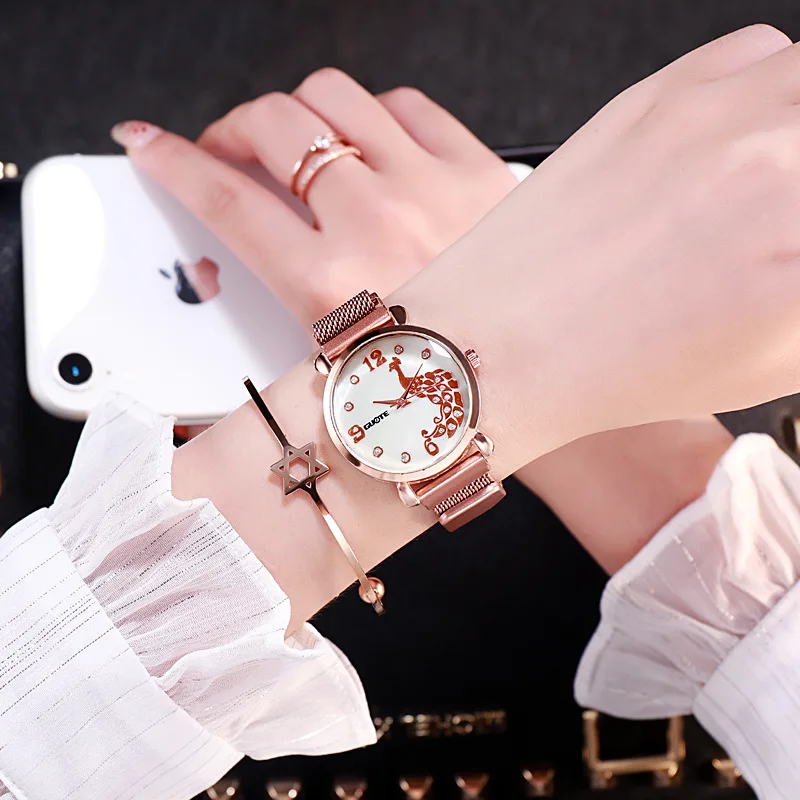 

Women Magnetic Watch Rose Gold 2019 Quartz Creative Dial Watch Ladies Luxury Crystal Dress Wrist Watches Waterproof Clock Female