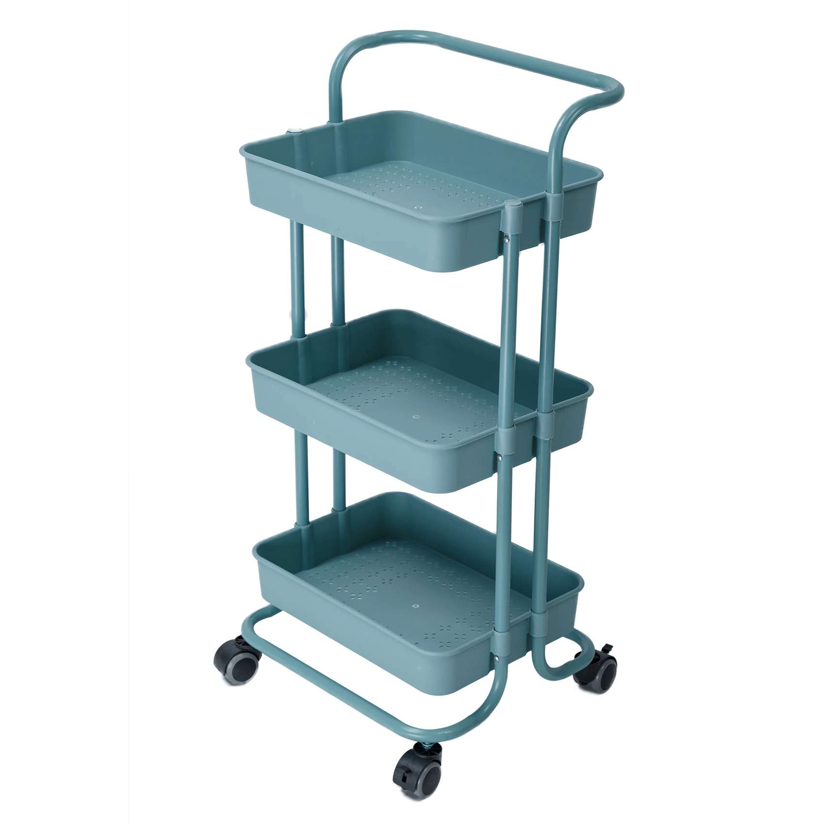2-Tier Storage Rolling Cart Trolley Sturdy Metal Organizer W/Lockable Wheels