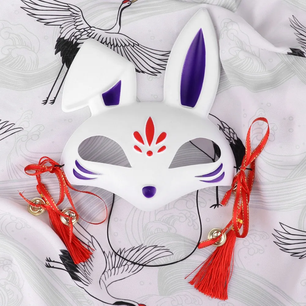 Японская Маска с кроликом Кабуки и лисой, маски для хеллоуина вечерние маскарадные костюмы, праздничный мяч, кабуки, кайцунэ, детали костюма