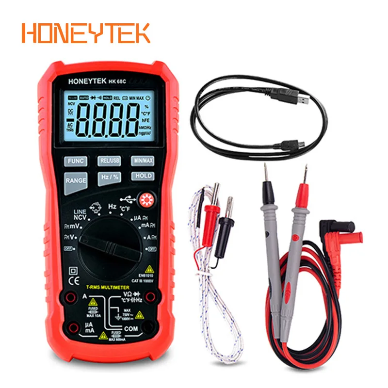 Usb мультиметр HONEYTEK профессиональный цифровой True RMS измеритель температуры