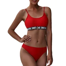 JAYCOSIN эластичный купальник с принтом в виде надписи Женский комплект с надписью «Love» пуш-ап мягкий бюстгальтер пляжный комплект бикини купальник