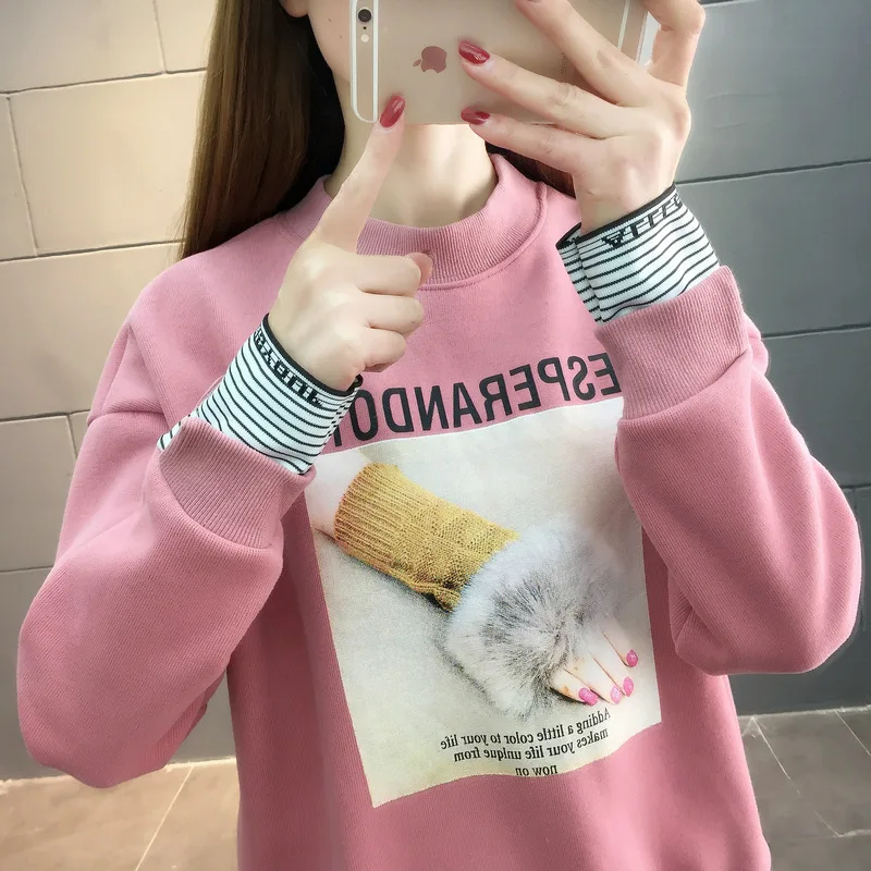 

Korean Style Hoodied Letter Print Fashion Casual Long Sleeve Loose Jumper Autumn Winter Soft Warm Clothes