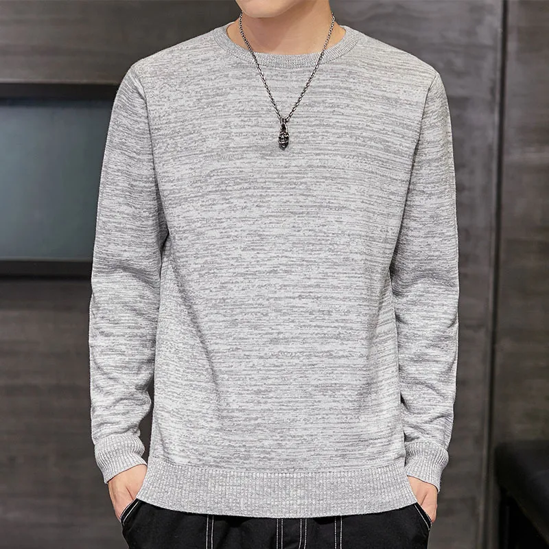 Однотонный свитер с круглым вырезом Мужская трикотажная одежда на осень и зиму