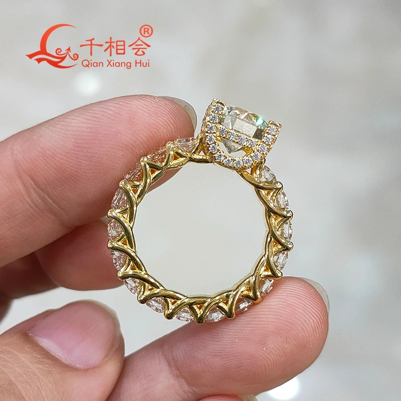 

yellow gold plated 925 silver 9mm round with melee D VVS white moissanite full band setting Ring Jewelry Rings
