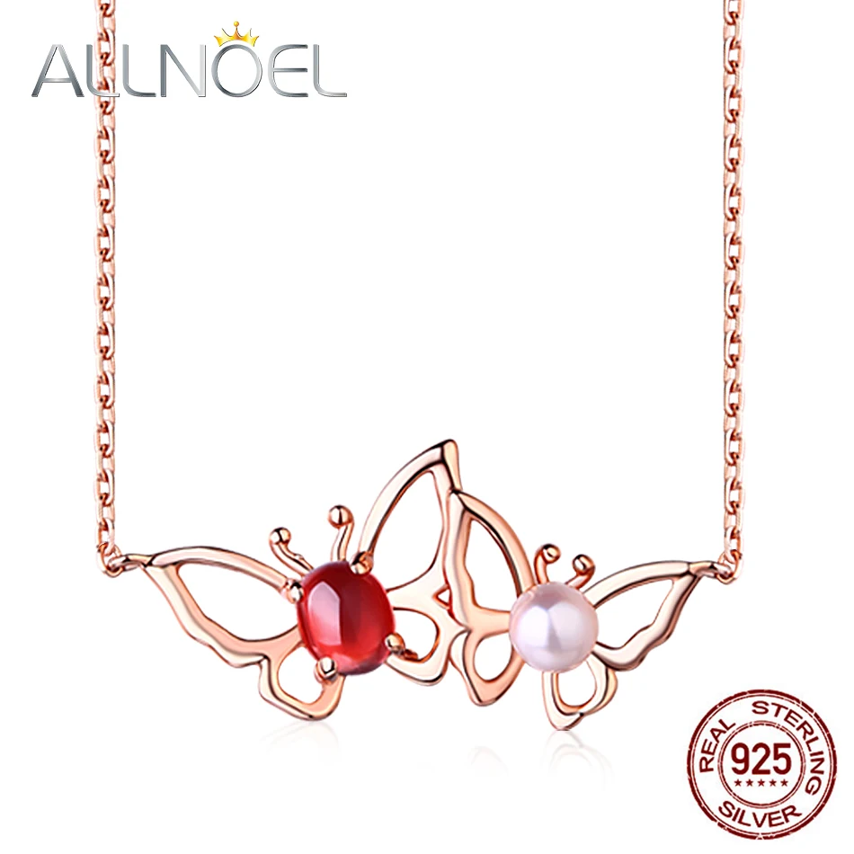 ALLNOEL, 925 пробы Серебряное ожерелье для женщин, натуральный пресноводный жемчуг, Бабочка, ожерелье для помолвки, свадьбы, хорошее ювелирное изделие