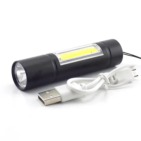 powerful LED Q5 flashlight COB Torch USB flash work light rechargeable Battery Lamp lanterna outdoor night Camping fishing