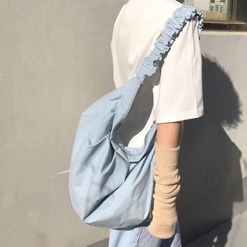 

Large Capacity Bag Brand Casual Shoulder Bags Pleated Canvas Messenger Bags Women Handbags Student Large Simple Tote Bags #40
