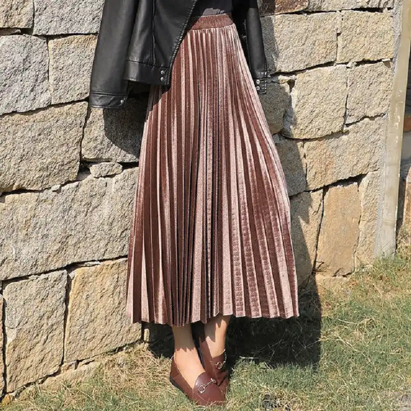 velvet pleated maxi skirt