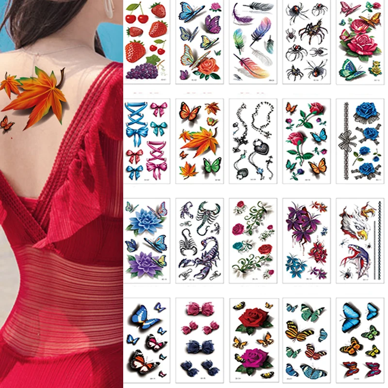 20 листов 3D водонепроницаемые Временные татуировки для женщин и девочек рукава
