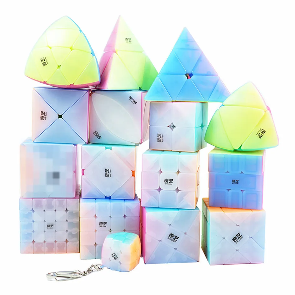 QiYi 4PCS Magic Cube Set 2x2 3x3x3 4x4x4 5x5x5 Twist Puzzle Toy Jelly Color Gift 
