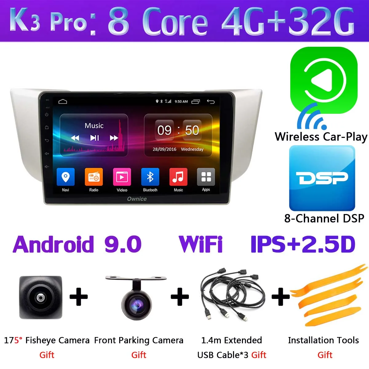 " 1Din 360 ° панорамный автомобильный dvd-плеер Android gps навигация для Lexus RX300 RX330 RX350 RX400H Toyota harrier 2003-2009 Автомобильный gps - Цвет: K3 Pro CarPlay