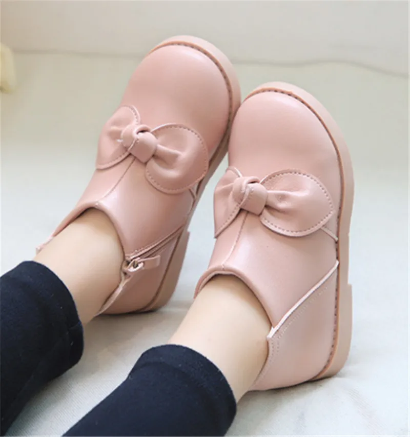 Модные ботинки для девочек ботинки для новорожденных девочек ботильоны из искусственной кожи для малышей Детские зимние сапоги детская обувь принцессы с бантом Размер 21-30 - Color: Pink