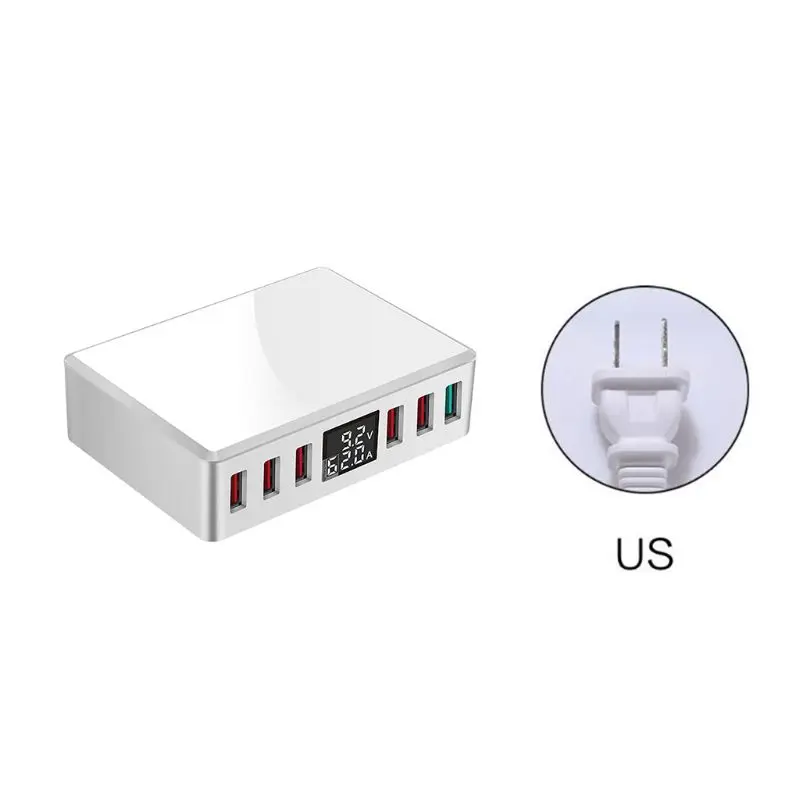 США 6 портов QC3.0 Смарт USB зарядное устройство быстрозарядная станция Подставка док-станция с ЖК-дисплеем для смартфонов AU EU US UK Plug - Тип штекера: США