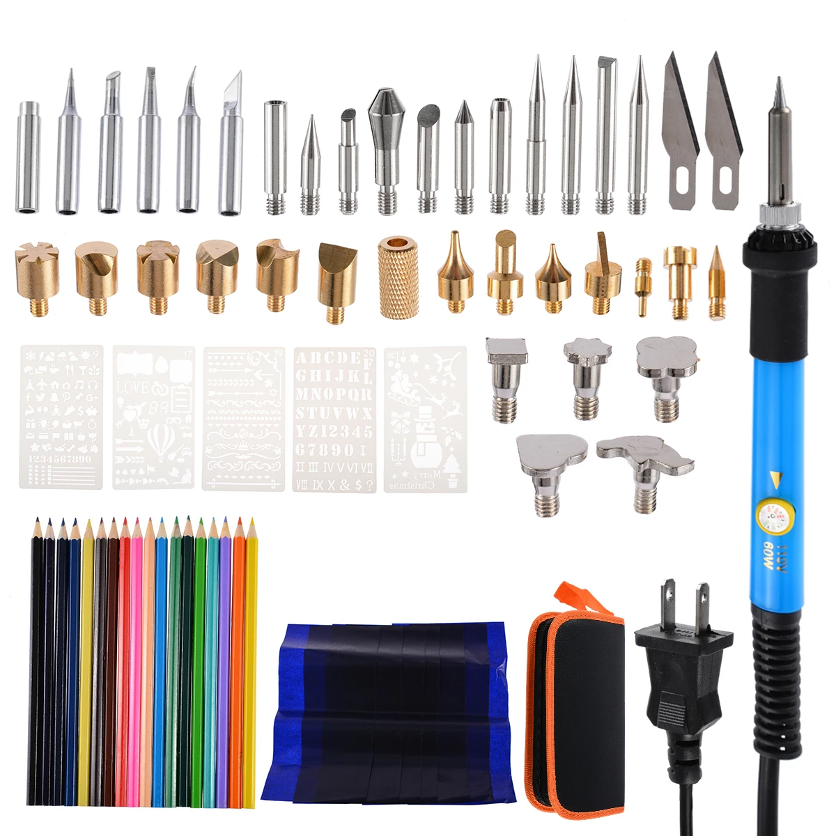 Goden 2 71 Pcs Wood Burning Tool Kit Professional Pyrography Pen Kits Soldering Iron Set with Temperature Adjustment Soldering//Carving Embossing Tips Stencil Stand Carrying Case Creative