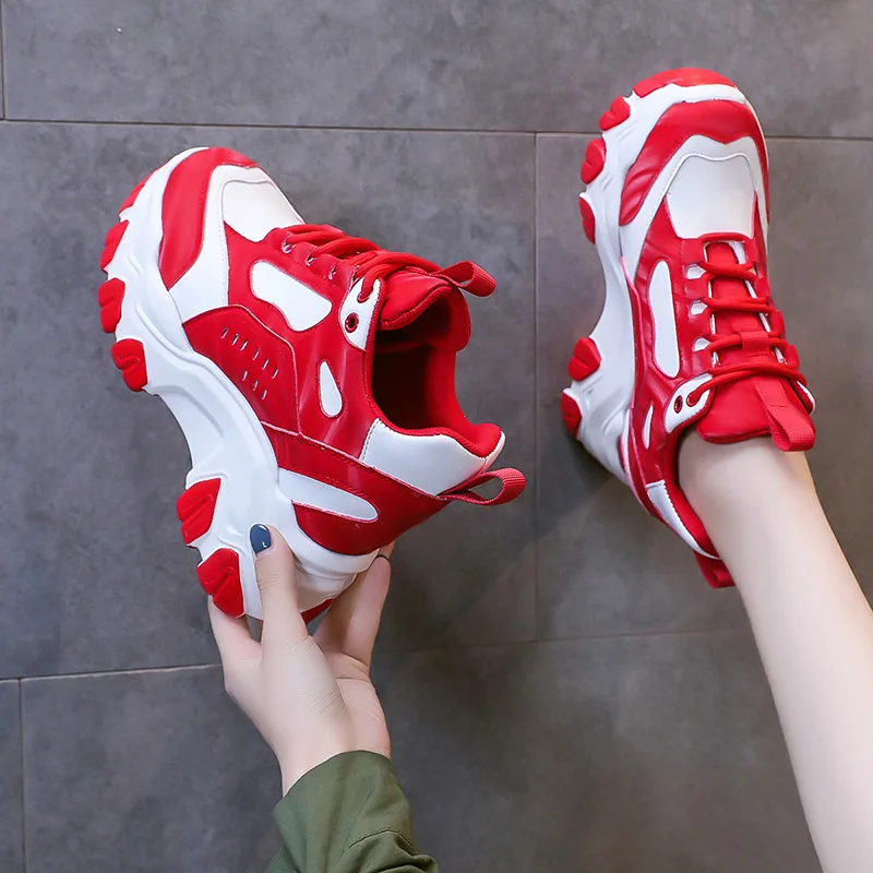 

Женские кожаные кроссовки на высокой платформе, повседневные дышащие кроссовки на массивной подошве, удобные Прогулочные кроссовки для улицы, весна 2024