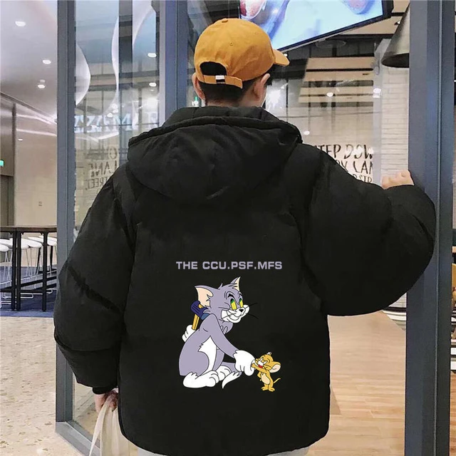 Men Winter Jacket Hip Hop Anime Print Men Winter Oversize Windbreaker  Streetwear Harajuku Coat Warm Outwear Hipster Jerry Tom - AliExpress