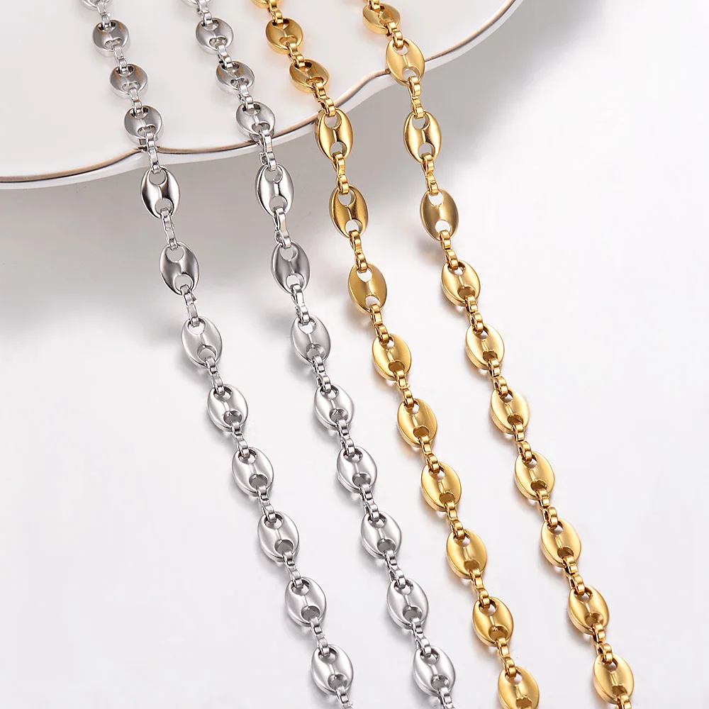 Wholesale 1 Meter Stainles Steel Gold Color Mariner Link Chains for Men Women Necklace Bracelet Making Coffee Bean Chains