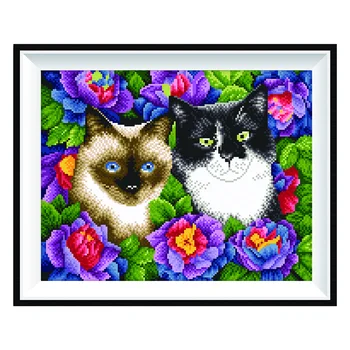 

LZAIQIZG Full Round Diamond Painting Flower Cat AB Drill Brush Glue Canvas Diamond Embroidery Animal Home Decor Dropship 35x45cm