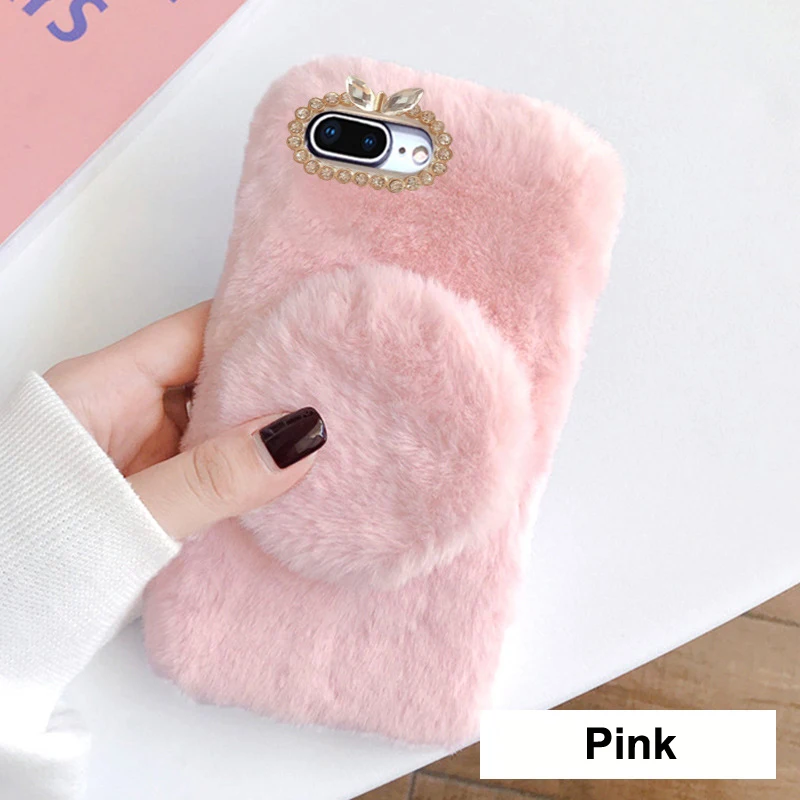 Pink Для samsung Galaxy Note 10 Plus, 5G, 9, 8, S10, S10e, S9, S8 Plus, чехол, плюшевый, магнитный, зеркальный, теплый, ручной, мягкий, зимний чехол, подставка, Funda - Цвет: Pink