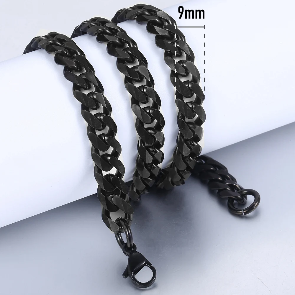 Width 9mm black 9 мм/11 мм панковское ожерелье из нержавеющей стали серебряное золото черное панцирное звено цепь тяжелый хип-хоп персонализированные ювелирные изделия KNM07A - Окраска металла: Width 9mm black