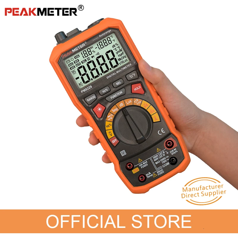 

PEAKMETER PM8229 5 in 1 Digital Multimeter High Accuracy Mulitifuct Sound Level Frequency Temperature Humidity Tester Meter