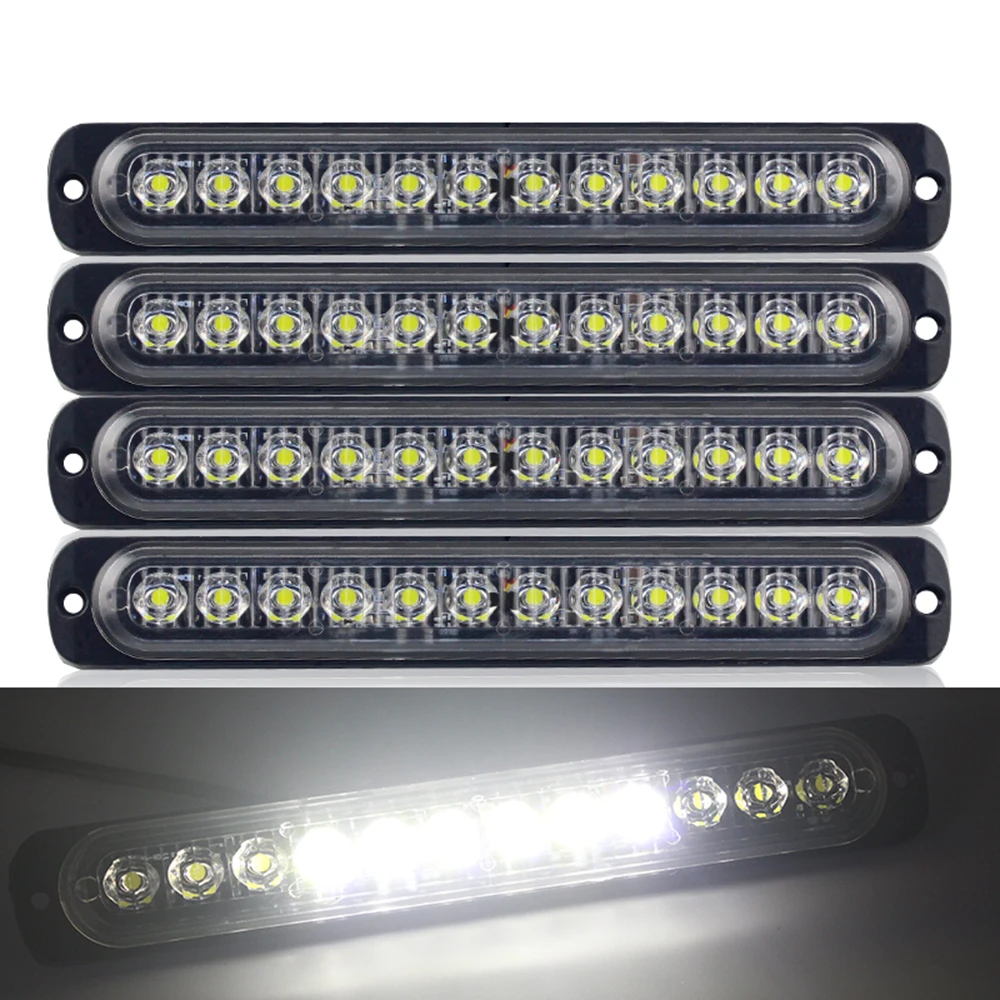 

4x Car Truck Strobe Flash Light Strip Side Lamp Bar Ultra Thin 36W White 12-LED