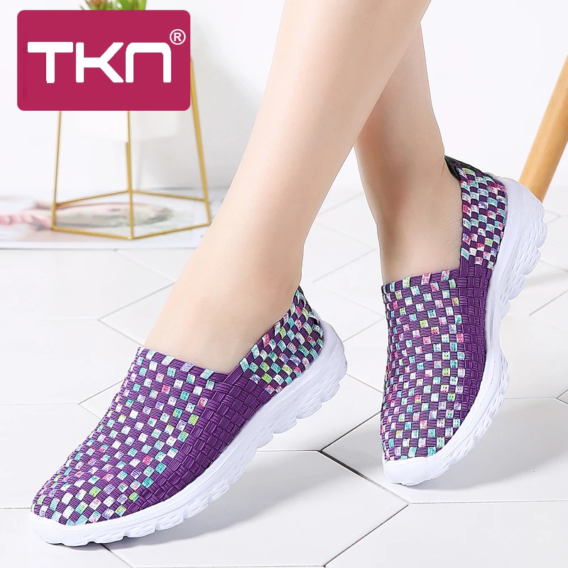 TKN mujeres planos casual mocasines zapatos mujer 2019 verano colores slip on zapatos tejidos para zapatos de mujer planos de mujer| - AliExpress