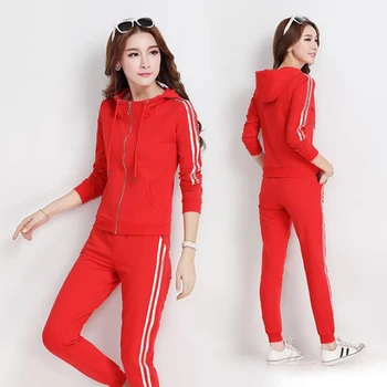

Fashion Tracksuit Women Solid color stripe Spliced Print with Hood Two Pieces Set Hoodies Long Pants Suit ensemble jogging femme