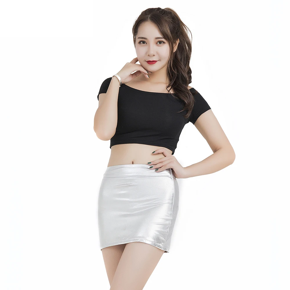 Plain Faux Leather Skirt Mid Waist Zip Sexy Spandex Skirts Women Elegant Sheath Avove Knee Mini Skirt Dance Wear