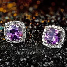 Роскошные женские хрустальные серьги с фиолетовыми камнями 925 пробы серебряные серьги ювелирные изделия винтажные Двойные серьги-гвоздики для женщин