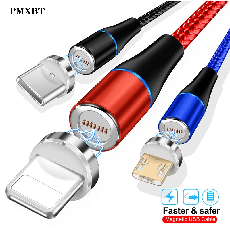 

1M Magnetic USB Cable 3A Fast Charging Type C Micro Cable LED Nylon Braided Type-C USBC Magnet Charger For iphone Xs Samsung A50