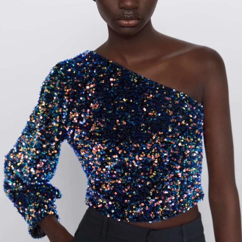 Осенняя женская футболка Повседневная расшитая блестками