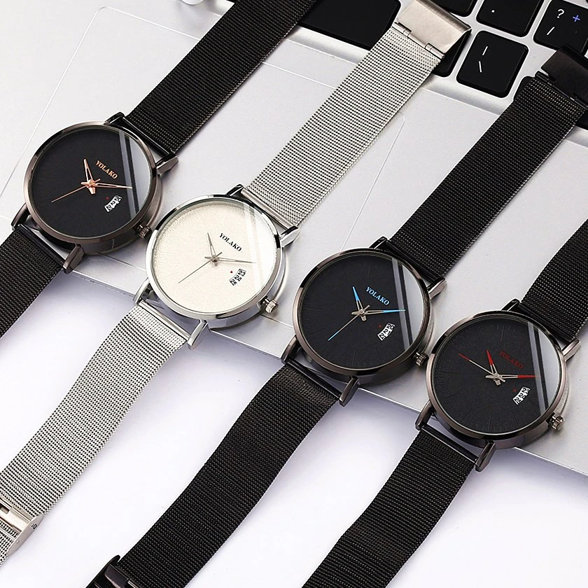 

Men Black Stainless Steel Mesh Belt Blue Pointer Watches Luxury Male Sport Date Watches Clock Relogio Masculino