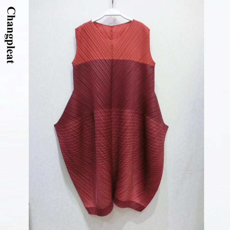 Changpleat новые платья без рукавов и с принтом Miyak плиссированные Модные цвета, подходящие для большого размера нетипичный женский платье Tide D978