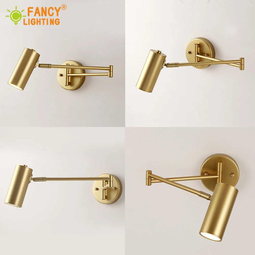 (E27 Bulb For Free) Led wall lamp Golden wall light fixture Adjustable Angle/ Length wall sconce bedroom/bathroom/mirror lamp