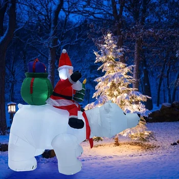 

LED Inflatable Model Santa Christmas Riding Polar Bear Inflatable Doll Christmas Home Decorations US Plug