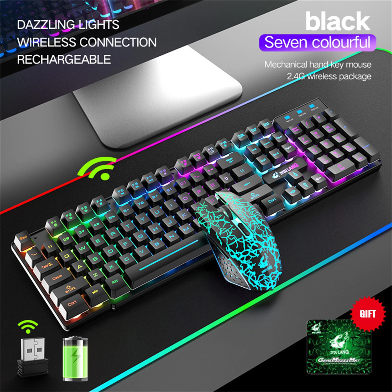 Wireless Gaming Keyboard Gaming Mouse Set Rainbow Led Backlit Mouse Gamer  Rechargeable Keyboard For Laptop Pc Computer Games 10 - Keyboard Mouse  Combos - AliExpress