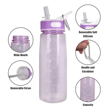 

800ML Plastic Water Bottle With Straw Portable Leak-proof Sports Bottles with Brush For Outdoor Hiking Camping Accessories 15