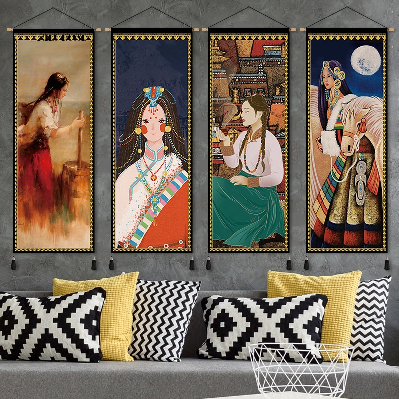 

Ethnic Style Wall Art Canvas Painting Poster Scroll Hanging Paintings Home Living Room Decor Wall Tapestry Art Posters