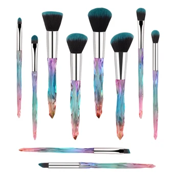 

10Pcs Makeup Brushes With Crystal Handle Colorful Professional Diamond Cosmetic Brush Set For Concealer Face Powder Eye Shadow