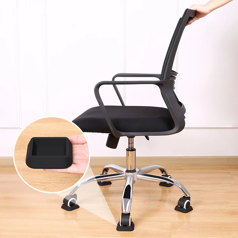 5PCS Rubber Furniture Caster Cups Sofa Chair Bed Foot Wheel Stoppers Prevents Scratches Hardwood Floor Protectors Black