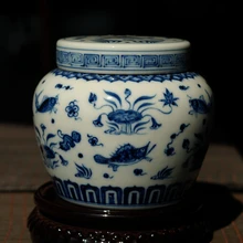 Керамическая рыба и водоросль узор ручной работы синий и белый тонкий Чай Канистра Пуэр зеленый чай Caddy