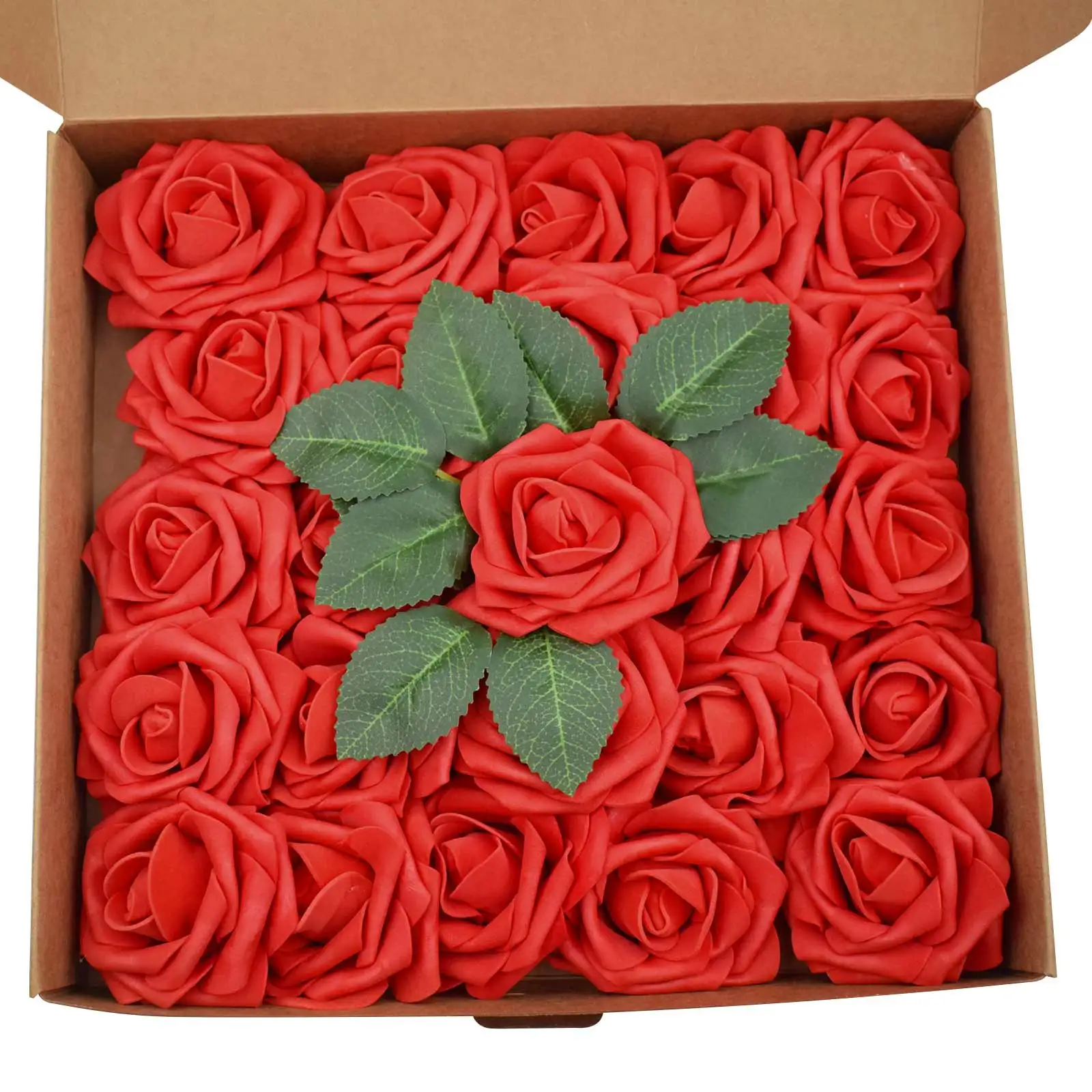 

50pcs Artificial Flowers Real Looking Fake Roses Foam Flowers with Stems DIY Decoration for Wedding Bouquets Arrangements Party
