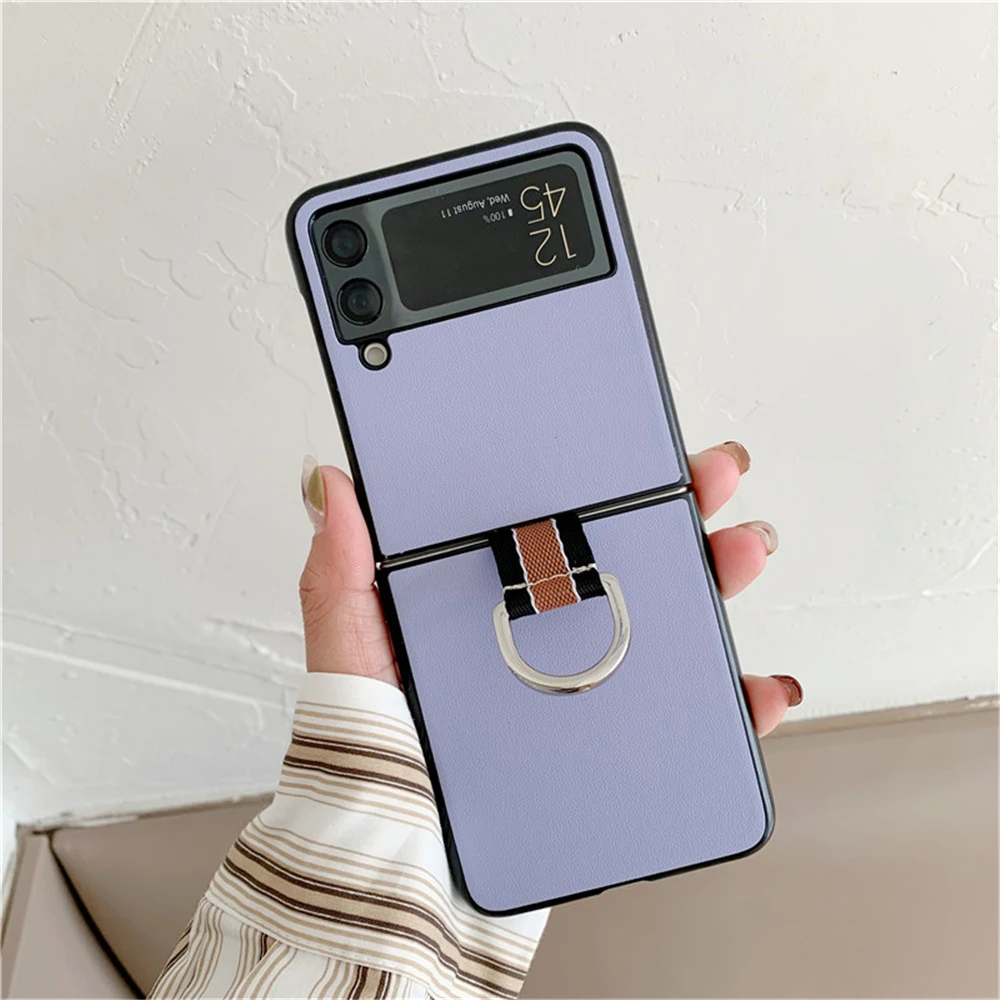 With Ring Luxury Ultra Slim Cover For Samsung Galaxy Z Flip 3 5G Case Hard Plastic Shockproof Phone Case Fashion Coque Fundas galaxy z flip3 5g case